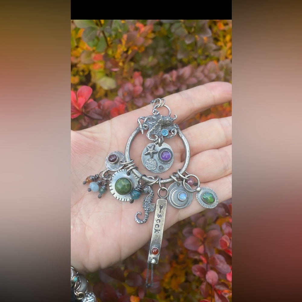 Artisan Sterling Silver Talisman with Octopus and Seahorse